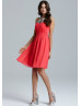 Coral Chiffon Jewel Neckline Short Prom Dress